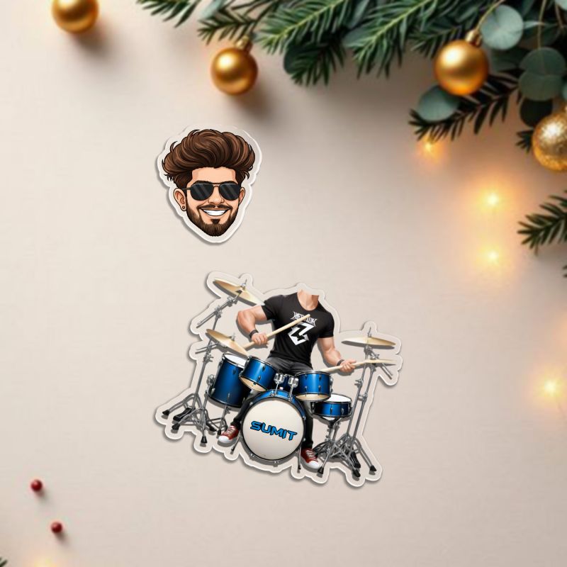Personalized Drummer Boy Bobblehead Caricature, Custom with Photo Cartoon Face Cutout & Name Solar Powered Moving Head for Tabletop Decor Gift for Music Lover